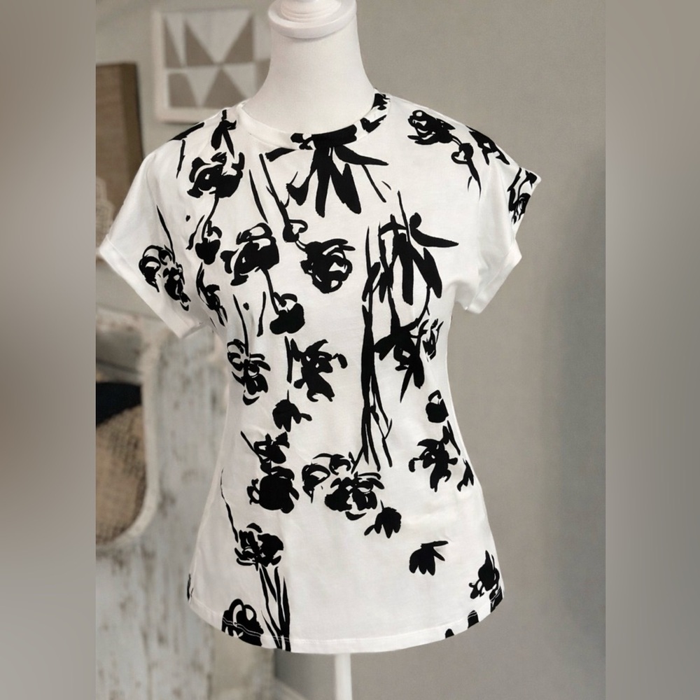 MARELLA Black and White Floral Short Sleeve Top